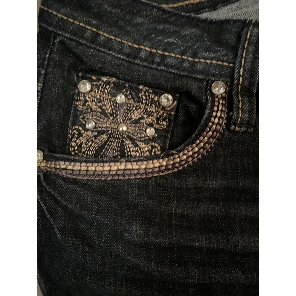 Earl Jean Denim Mini Skirt Bling Cross Dark Wash Country Festival Women's Sz 8